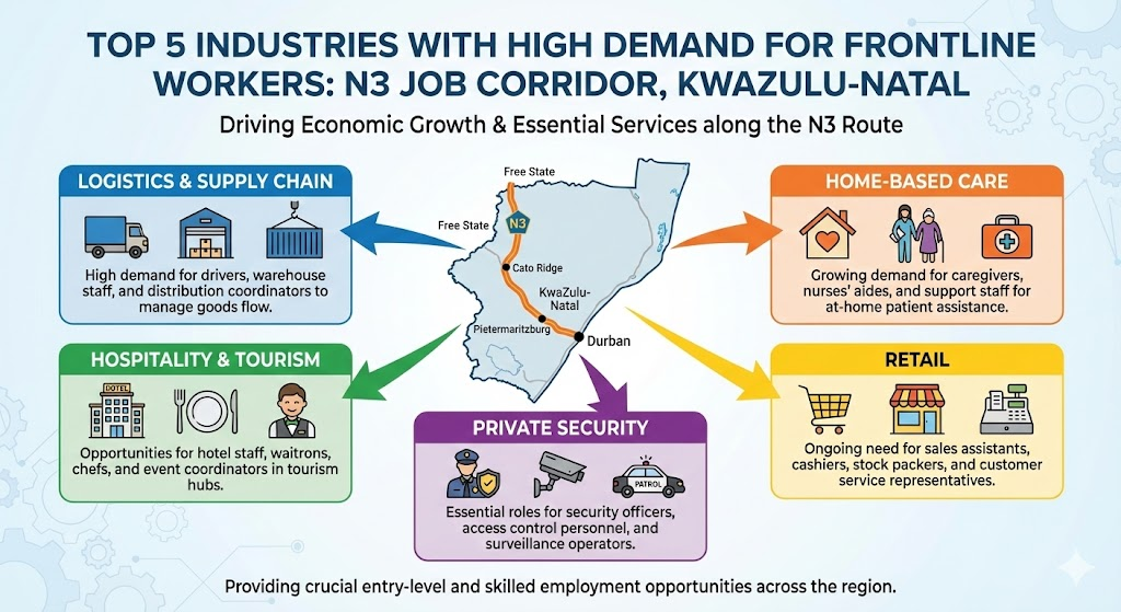 Top 5 hiring industries KZN 2026: Logistics, Hospitality, Security, Home Care, and Retail frontline jobs
